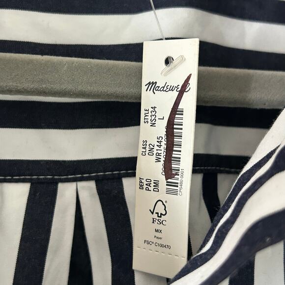 Madewell Women's Y-Neck Button Up Navy Striped Shirt Blouse L Large New - Picture 11 of 12